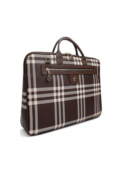 Silver & Polo Silver Polo Kahve - Kahve Çizgili Ekose Kadın Laptop Ve Evrak Çantası Sp1175