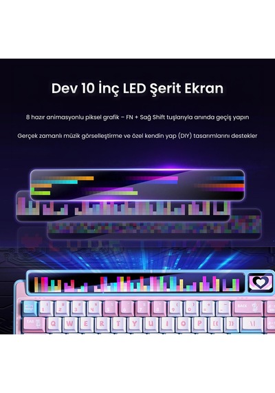Leobog Amg65 Mekanik Klavye Led Matrix Ekranlı Silent Cotton Candy Switch Rgb Hot-swap Oyuncu Klavyesi Pembe