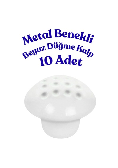 10 Adet Metal Benekli Yuvarlak Düğme Kulp - Çocuk Odası, Mutfak Ve Dolap İçin Modern Çekmece Kulbu Beyaz Beyaz