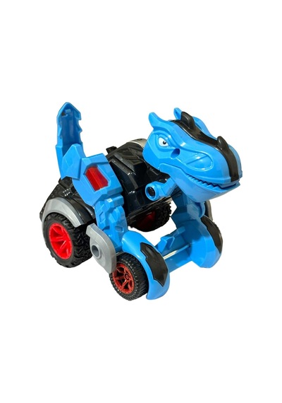 Trex Dinazor Figür Araba Sürtmeli Teker Transformers Robot Dinozor 15cm Mavi Renkli