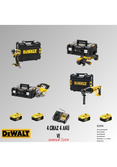 Dewalt DCF887NT + DCG409VSNT+ DCS334NT + DCH133NT 4 Adet 5 Amper Akü + Şarj Aleti Set
