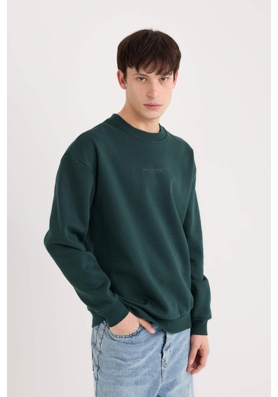 DeFacto Boxy Fit Bisiklet Yaka Baskılı Sweatshirt X8282AZ24AUGN919 Yeşil