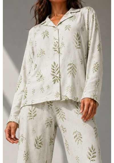 Kadın Uzun Kol Pamuklu Çağla Yeşili Pijama Takımı
