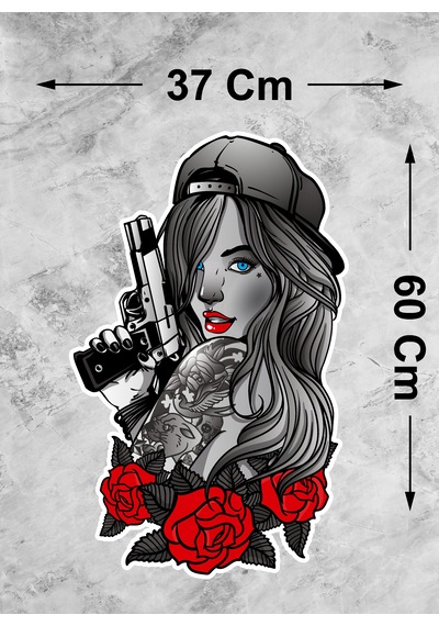 Mafya Gangster Mavi Gözlü Kız Sticker - Araba Oto Motosiklet Karavan Cam Araç Bavul Laptop Sticker - 00156 60X37 Cm