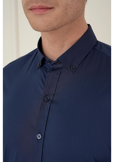 Efor Slim Fit Düğmeli Yaka Esnek Klasik Lacivert Gömlek Gk 746 Lacivert