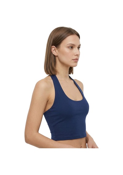 Cottonhıll Lacivert Viskon Halter Yaka Sırt Dekolteli Kadın Crop Atlet