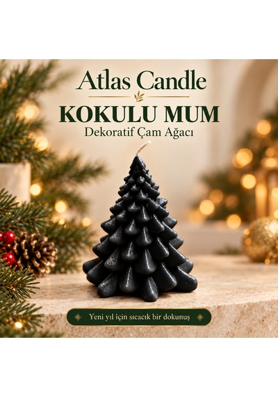 Siyah Kokulu Çam Ağacı Mum - Modern Dekoratif Yılbaşı Hediyesi