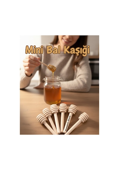 Kamptek Ahşap Mini Kalın Bal Kaşığı 6 Adet Paketli 6 Cm Sarı