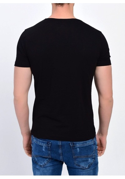 Nacar Store Erkek Siyah Bisiklet Yaka Likralı Basic T-shirt