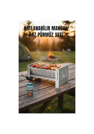 Kamptek Portatif Kamp Mangal Seti - Gaz Kartuşu + Pürmüz Başlığı + Katlanabilir Mangal 3'lü Set Diğer
