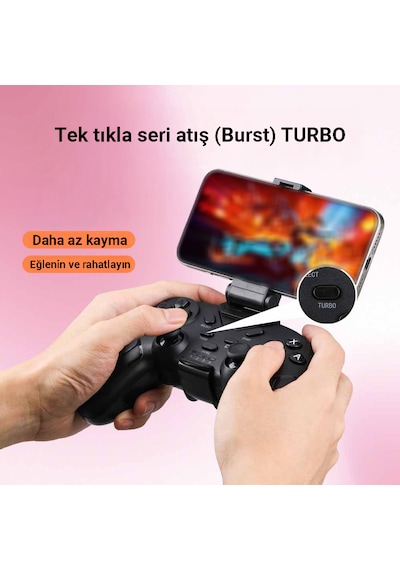 İdragon X6 Kablosuz Bluetooth Gamepad - Turbo Tuşlu, Ayrılabilir Telefon Tutuculu Oyun Kolu Android, Apple iOS, Pc Uyumlu