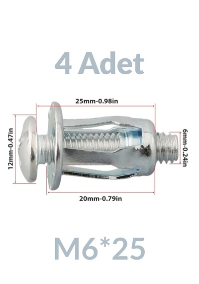 M6x25 Sac Arkası Açılır Somun Kaporta Tipi Petal Somun M6