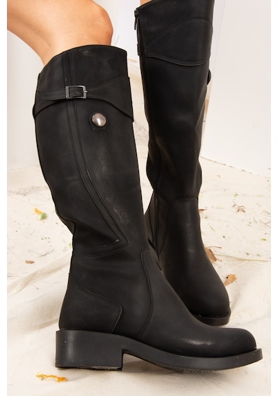 Fox Shoes Siyah Suni Deri Kadın Çizme J674272309