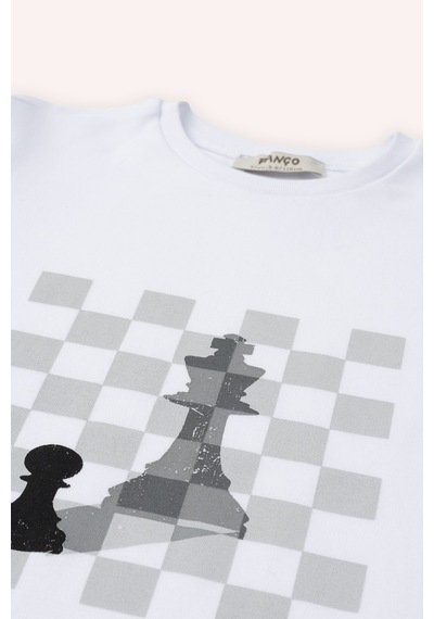 Panço Erkek Çocuk Satranç Baskılı Beyaz Pijama Üstü