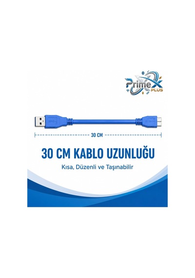 Primex Px-4120 Usb 3.0 30 Cm Taşınabilir Harddisk Kablosu, Usb-a To Micro-b Harici Disk Data Ve Güç Kablosu, Wd Seagate Toshiba Samsung Adata Intenso Uyumlu Kısa Usb 3.0 Hdd Ssd Bağlantı Kablosu