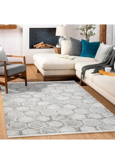 Bespoky Argilla Geometrik Modern Salon Halısı Makine Dokuma Gri - Açık Gri - 15957k