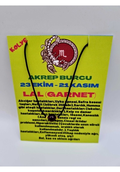 Sertifikalı Akrep Burcu Lal Garnet Taşı Doğal Taş Kolye Çok REnkli