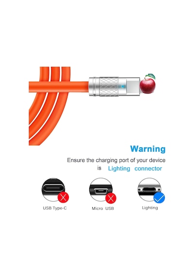Tombul Şarj Kablosu, Usb Kablosu, Yıldırım Konnektörlü Hızlı Şarj Kablosu, Dolaşmaz, Turuncu, İ-phone 14 13 12 11 Pro Ve Daha Fazlası 3,3 Ft İle Uyumlu