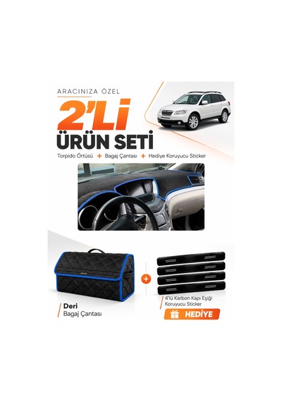 E-biz Subaru Trıbeca 2005-2014 Uyumlu Torpido Örtüsü + Deri Bagaj Çantası - Siyah-mavi - Su007