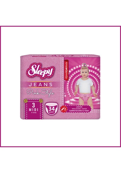 Sleepy Pink Jeans Külot Bez 3 Numara Midi 34 Adet