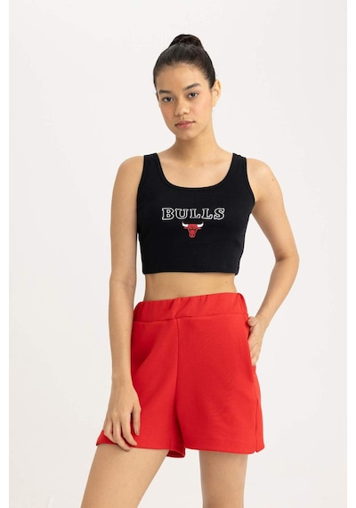 DeFactoFit NBA Chicago Bulls Cropped Fit Bisiklet Yaka Atlet B9961AX24SMBK81