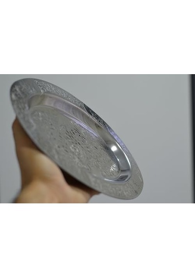 Paslanmaz Çelik Oval Tepsi 304 Kalite Krom Kaplama, Dekoratif Ve Servis Amaçlı Tabak 30 Cm Açık Gri