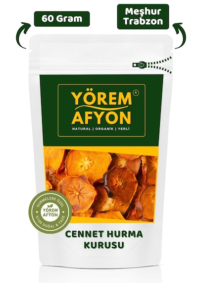 Yörem Afyon Meşhur Trabzon Glütensiz Dilim Cennet Hurması Kurusu, Cips Diospyros Kaki 60gr. 60 G