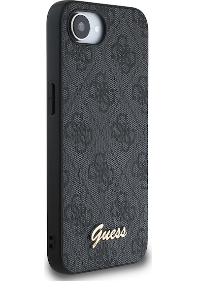 Apple iPhone 16e Uyumlu Kılıf Guess Lisanslı 4g Desenli Script Metal Logolu Kapak Siyah