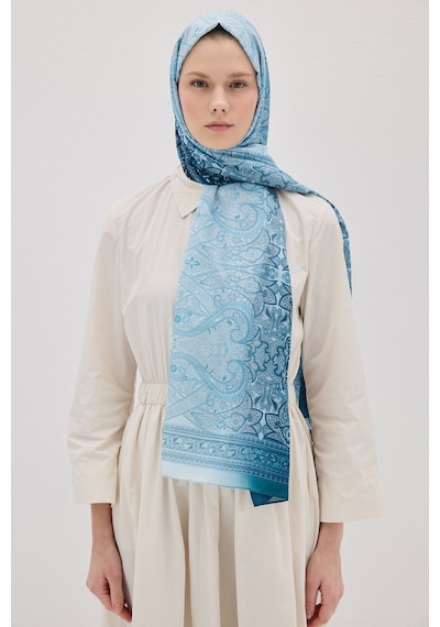 Mirsoy Scarf Eftelya Pamuk Etnik Desen Şal Mavi