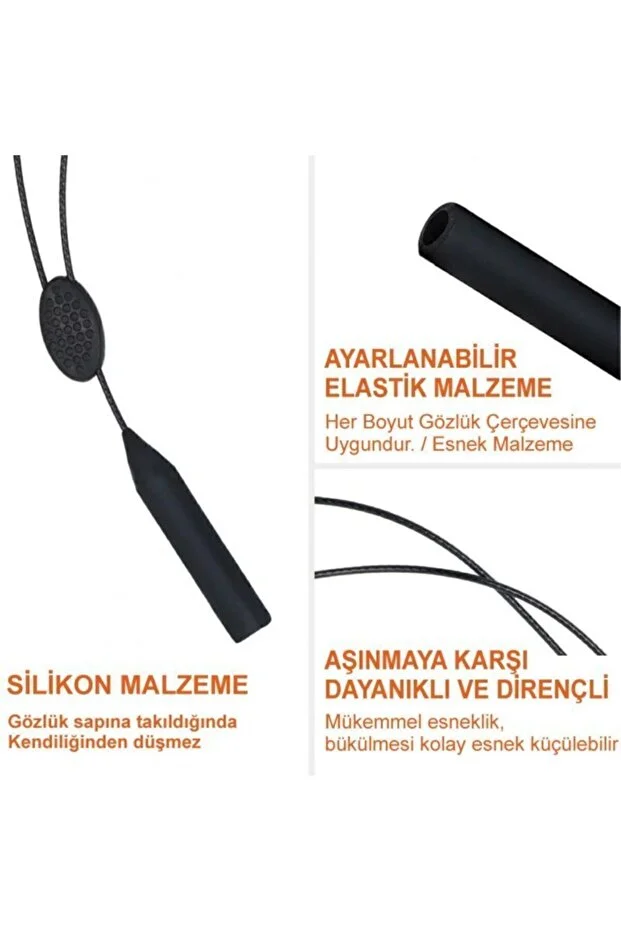 Ayarlanabilir Gözlük İpi Kaymaz Rahat Silikon Uzun Ve Kısa Ayarlı Siyah