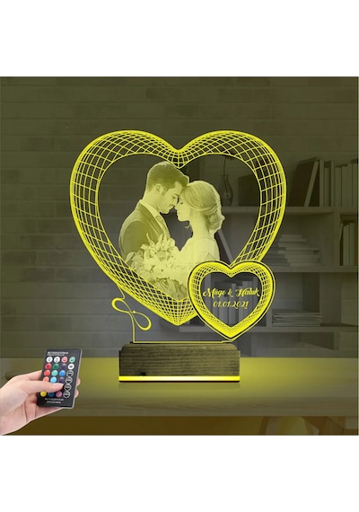 Luvivia Kalp Sevgiliye Hediye Fotoğraflı 3d Lamba - Masa Gece Lambası V8