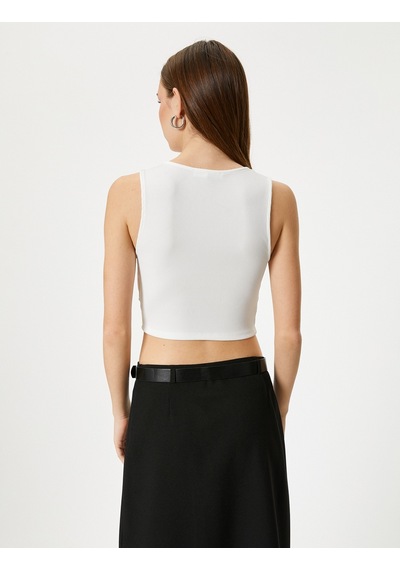 Koton Pencere Detaylı Kısa Atlet Slim Fit Bisiklet Yaka Ekru 4sal30107ık Ekru