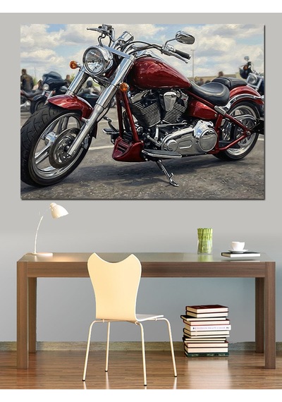 Ahşap Tablo Kırmızı Klasik Amerikan Motosiklet Tablosu