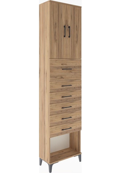 Arges Dolap 2 Raflı 6 Çekmeceli 2 Kapaklı 60x30x243 Çam-çam Çam