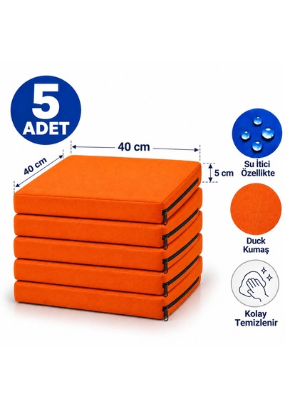 Kare 40x40x5cm Minderi , Sandalye Minderi ,kreş Anaokulu Oyun Minderi , Bahçe Dekor Minderi 40x40x5 Cm 5 Adet Turuncu