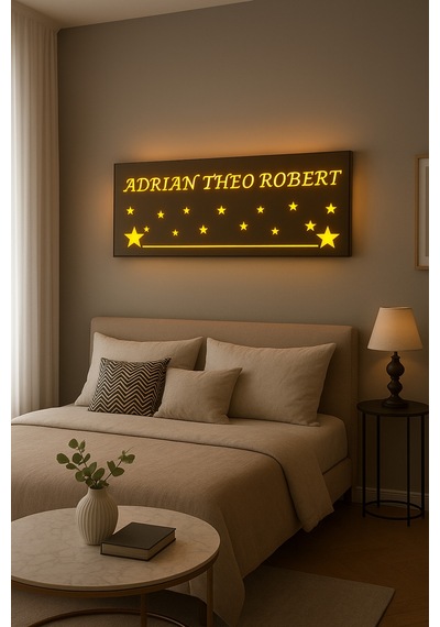 Digital Hayat Kişiye Özel İsim Yazılı 60x20 Cm Bronz Led Işıklı Ayna Modern Dekoratif Duvar Aynası Ve Şık Hediye Altın