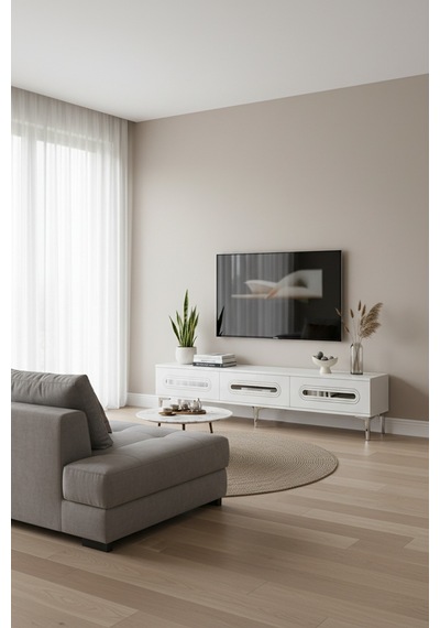 Tsa1806bs - Rany Tsa180 Tv Stand, Tv Sehpası Ve Tv Ünitesi Beyaz-sılver 180cm