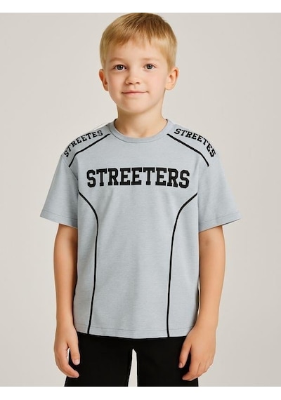 Ekkokids Çocuk Streeters Yazılı Pamuklu Oversize T-shirt-16015 Gri
