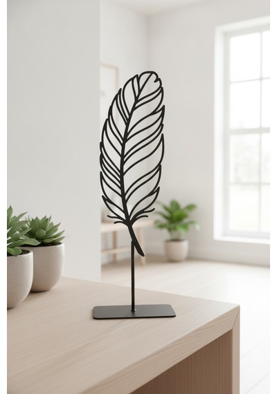 Masaüstü Dekoratif Obje Minimalist Tüy Tasarım Siyah Metal Heykel