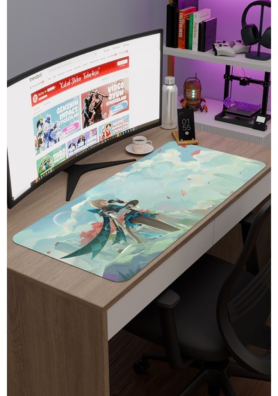 Lynette Genshin Impact Anime Oyuncu V3 - 90x40 Xxl Gaming Mouse Pad Fare Altlığı
