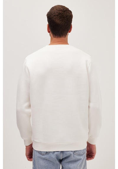 Tudors Unisex Relax Fit Rahat Kesim Pamuklu Yumuşak Dokulu İçi Polarlı Beyaz Bisiklet Yaka Sweatshirt-37292 Beyaz