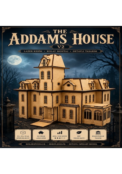 The Addams House V2 Ahşap Maket Seti Dıy Gotik Köşk Mimari Koleksiyoner Modeli 162 Parça