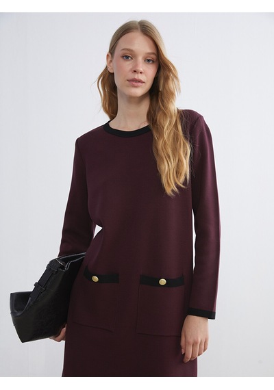 Lcwaıkıkı Classic Bordo Bisiklet Yaka Triko Elbise