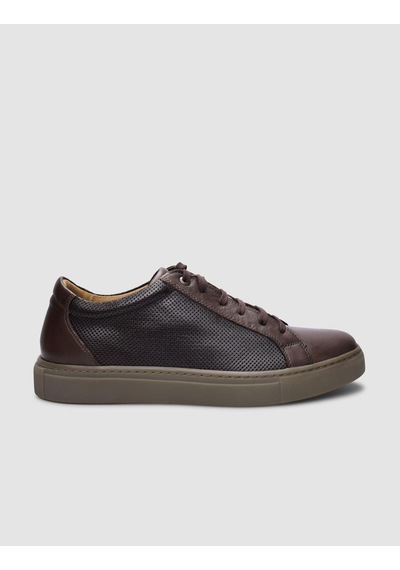 %100 Hakiki Deri Kahverengi Bağcıklı Erkek Sneaker-kahverengi Kahverengi