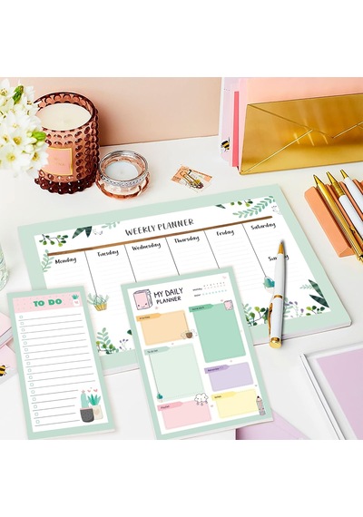 Haftalık, Günlük Planlayıcı Set - 50 Sayfa Tarihsiz Masaüstü Planner - Gençler, Kızlar, Yetişkinler İçin To Do List - 3 Parça - Green Serisi Çok Renkli Haftalık, Günlük Planlayıcı Set - 50 Sayfa Tarihsiz Masaüstü Planner - Gençler, Kızlar, Yetişkinler İçin To Do List - 3 Parça - Green Serisi Çok Renkli