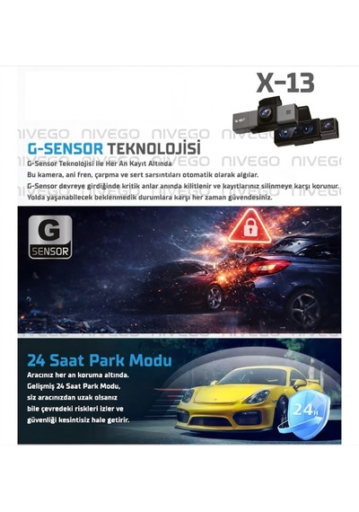 Dxtl X-13 4k 3 Kameralı Araç Içi Kamera 3.2 İnç Ekran Wifi Adas Bsd G-sensör Park Modu