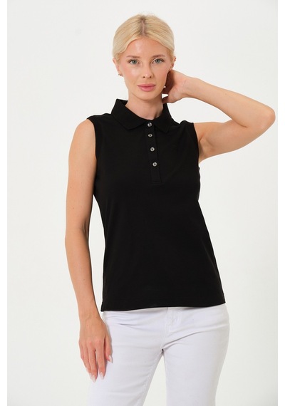 Kadın Regular Fit Kolsuz Polo SIYAH