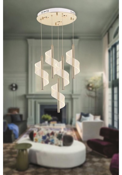 Eray Aydınlatma P7077-4+1 5li Sarkıt Led Avize Gold