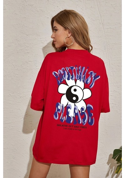 Uyguntarz Unisex Positivity Tasarım T-shirt Kırmızı