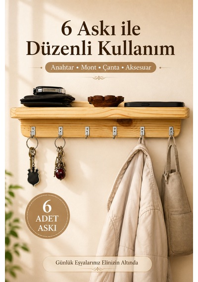 Duvar Askılığı Ahşap Portmanto Kıyafet Askılığı, Anahtarlık Ahşap Ahşap